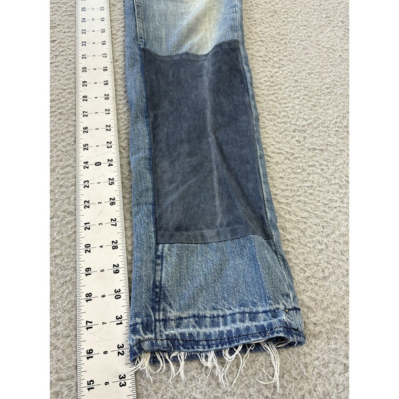 Levis 511 Jeans Mens Size 32x31 (32x32.5) Denim Straight Leather Patches Raw Hem - Picture 2 of 11
